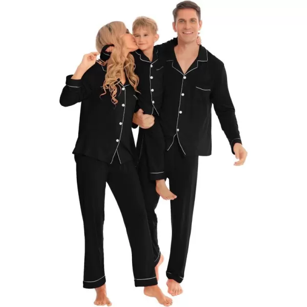 SWOMOG Matching Family Christmas Pajamas Set Long Sleeve Festival Party Pj Sets Holiday Warm Sleepwear ButtonDown LoungewearKids Black