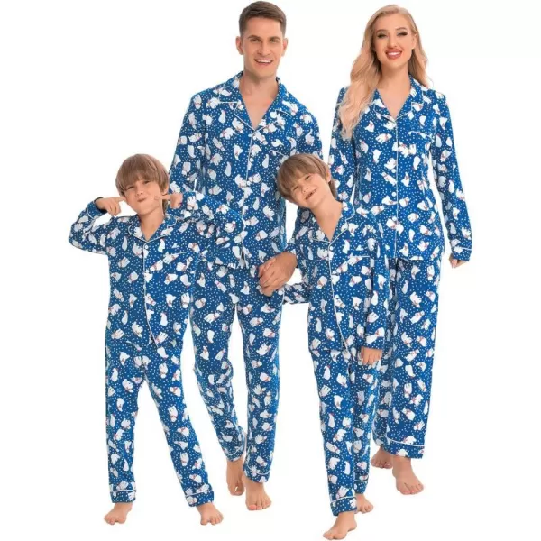 SWOMOG Matching Family Christmas Pajamas Set Long Sleeve Festival Party Pj Sets Holiday Warm Sleepwear ButtonDown LoungewearKids Blue With Polar Bear