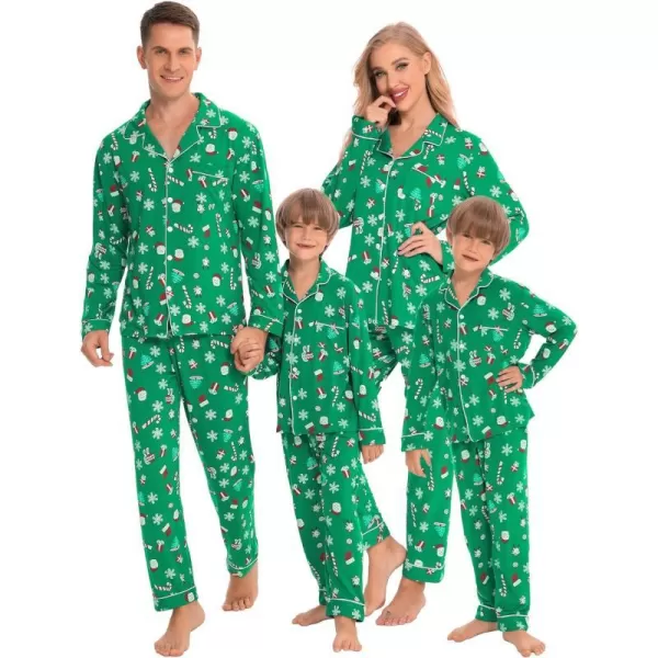 SWOMOG Matching Family Christmas Pajamas Set Long Sleeve Festival Party Pj Sets Holiday Warm Sleepwear ButtonDown LoungewearKids Green With Santa Claus