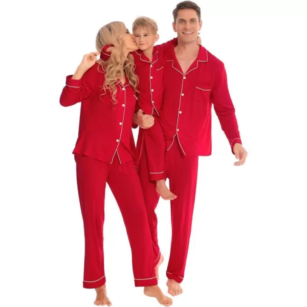 SWOMOG Matching Family Christmas Pajamas Set Long Sleeve Festival Party Pj Sets Holiday Warm Sleepwear ButtonDown LoungewearKids Red