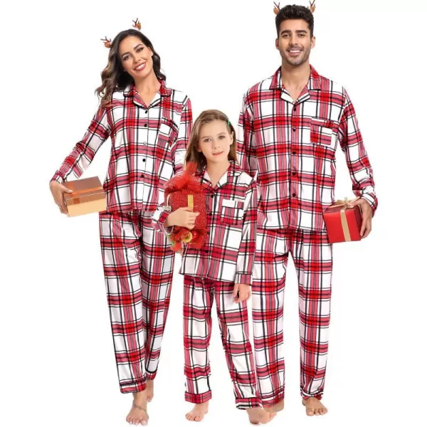 SWOMOG Matching Family Christmas Pajamas Set Long Sleeve Festival Party Pj Sets Holiday Warm Sleepwear ButtonDown LoungewearKids Red White Grid