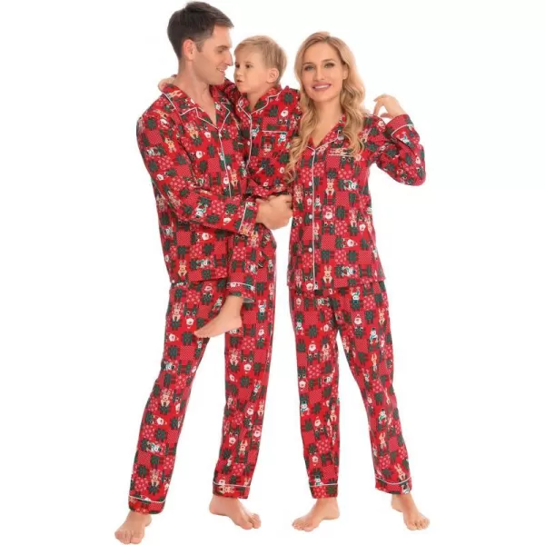 SWOMOG Matching Family Christmas Pajamas Set Long Sleeve Festival Party Pj Sets Holiday Warm Sleepwear ButtonDown LoungewearKids Red With Santa Deer