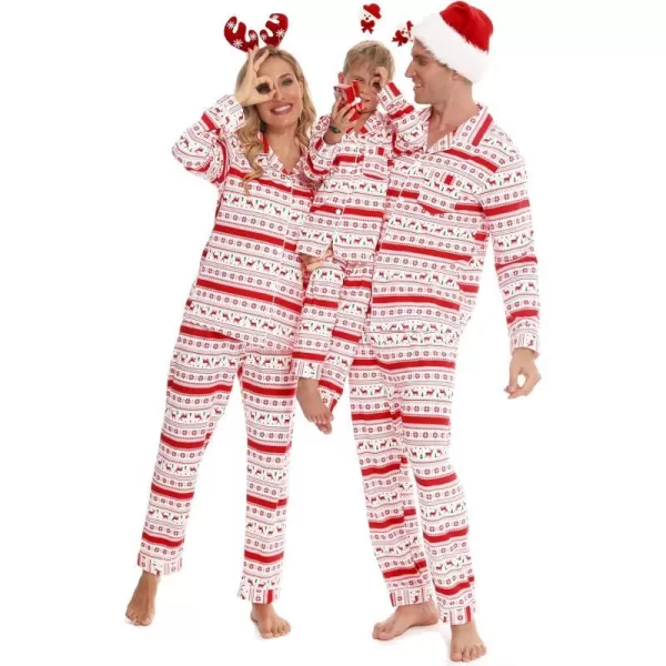 SWOMOG Matching Family Christmas Pajamas Set Long Sleeve Festival Party Pj Sets Holiday Warm Sleepwear ButtonDown LoungewearKids White With Flower Deer