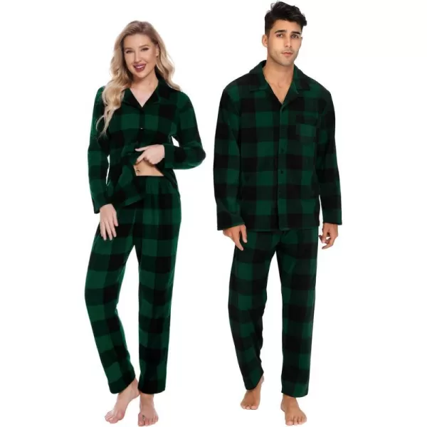 SWOMOG Matching Family Pajama Set Warm Fleece Pajamas Christmas Matching Pj Sets Long Sleeve Button Down Pjs Sleepwear SetMen Big Green Plaid