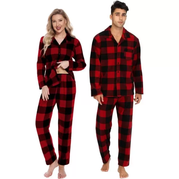 SWOMOG Matching Family Pajama Set Warm Fleece Pajamas Christmas Matching Pj Sets Long Sleeve Button Down Pjs Sleepwear SetMen Big Red Plaid