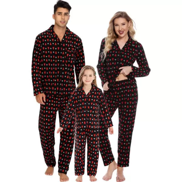 SWOMOG Matching Family Pajama Set Warm Fleece Pajamas Christmas Matching Pj Sets Long Sleeve Button Down Pjs Sleepwear SetMen Christmas Tree