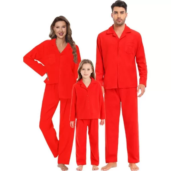 SWOMOG Matching Family Pajama Set Warm Fleece Pajamas Christmas Matching Pj Sets Long Sleeve Button Down Pjs Sleepwear SetMen Red