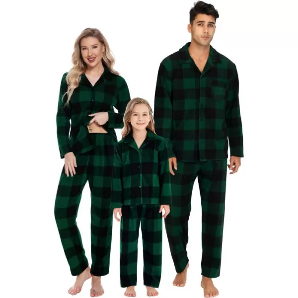 SWOMOG Matching Family Pajama Set Warm Fleece Pajamas Christmas Matching Pj Sets Long Sleeve Button Down Pjs Sleepwear SetUnisex Kids Big Green Plaid