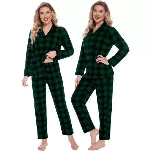 SWOMOG Matching Family Pajama Set Warm Fleece Pajamas Christmas Matching Pj Sets Long Sleeve Button Down Pjs Sleepwear SetWomen Small Green Gird