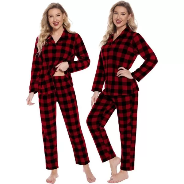 SWOMOG Matching Family Pajama Set Warm Fleece Pajamas Christmas Matching Pj Sets Long Sleeve Button Down Pjs Sleepwear SetWomen Small Red Gird