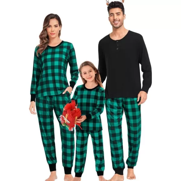 SWOMOG Matching Family Pajamas Christmas Pj Long Sleeve Plaid Holiday SleepwearKids Green Plaid