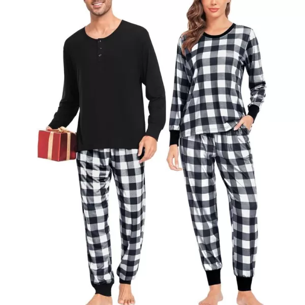 SWOMOG Matching Family Pajamas Christmas Pj Long Sleeve Plaid Holiday SleepwearMen White Plaid