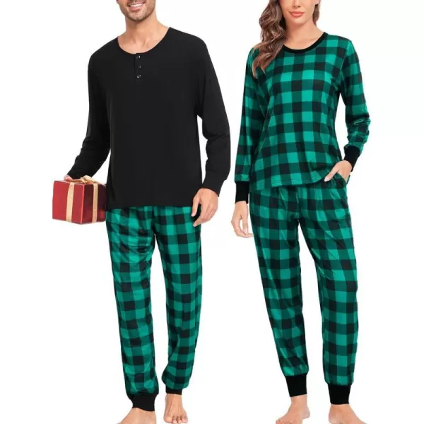 SWOMOG Matching Family Pajamas Christmas Pj Long Sleeve Plaid Holiday SleepwearWomen Green Plaid