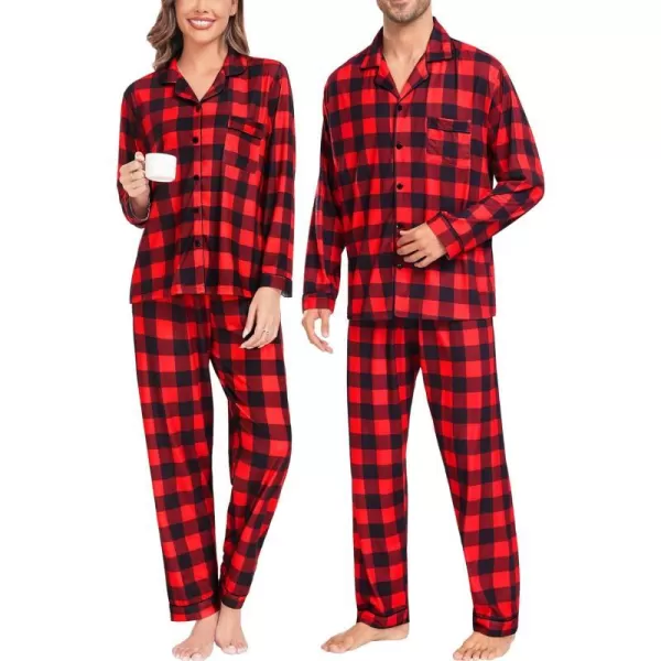 SWOMOG Matching Family Pajamas Christmas Pj Long Sleeve Plaid Holiday SleepwearWomen Red Plaidbutton