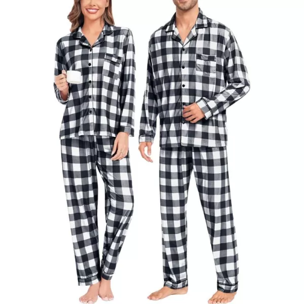 SWOMOG Matching Family Pajamas Christmas Pj Long Sleeve Plaid Holiday SleepwearWomen White Plaidbutton