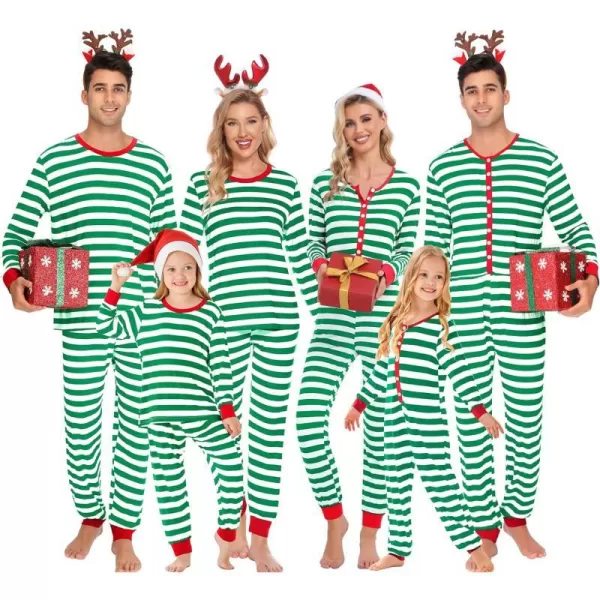 SWOMOG Matching Family Pajamas SetsOnesie Pajama Christmas PJs Holiday Nightwear with Long PantsButton Jumpsuit SleepwearKids 2 Piecegreen Thick Stripe