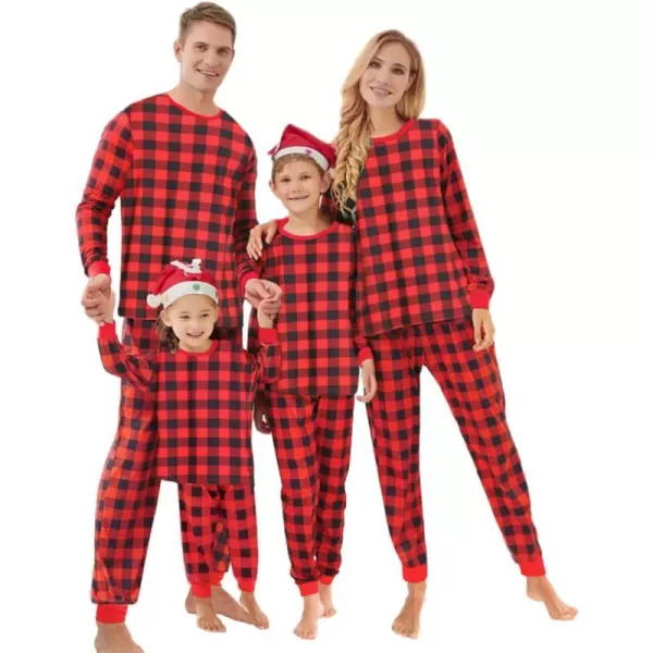 SWOMOG Matching Family Pajamas SetsOnesie Pajama Christmas PJs Holiday Nightwear with Long PantsButton Jumpsuit SleepwearKids 2 Piecered Plaid