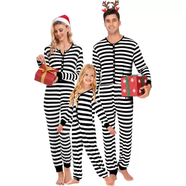 SWOMOG Matching Family Pajamas SetsOnesie Pajama Christmas PJs Holiday Nightwear with Long PantsButton Jumpsuit SleepwearKids Onesieblack Thick Stripe