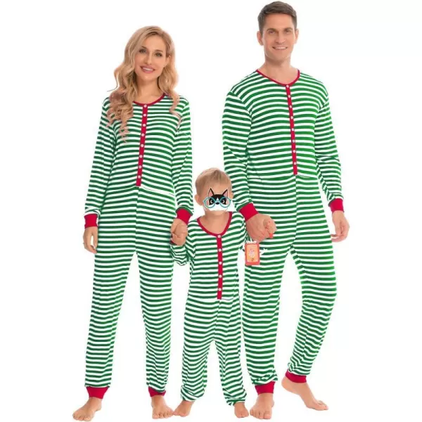 SWOMOG Matching Family Pajamas SetsOnesie Pajama Christmas PJs Holiday Nightwear with Long PantsButton Jumpsuit SleepwearKids Onesiegreen Stripe