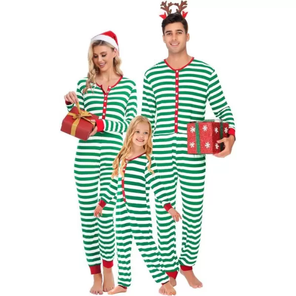 SWOMOG Matching Family Pajamas SetsOnesie Pajama Christmas PJs Holiday Nightwear with Long PantsButton Jumpsuit SleepwearKids Onesiegreen Thick Stripe