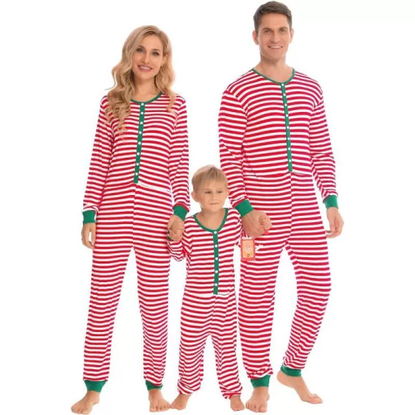 SWOMOG Matching Family Pajamas SetsOnesie Pajama Christmas PJs Holiday Nightwear with Long PantsButton Jumpsuit SleepwearKids Onesiered Stripe