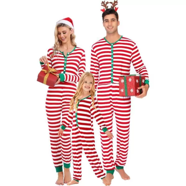 SWOMOG Matching Family Pajamas SetsOnesie Pajama Christmas PJs Holiday Nightwear with Long PantsButton Jumpsuit SleepwearKids Onesiered Thick Stripe