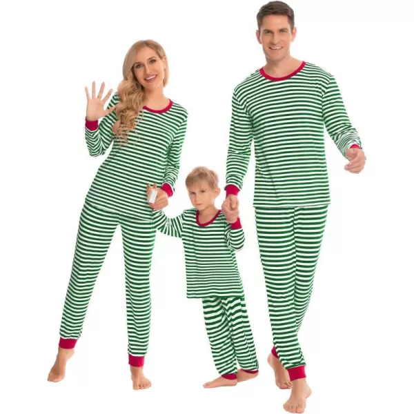 SWOMOG Matching Family Pajamas SetsOnesie Pajama Christmas PJs Holiday Nightwear with Long PantsButton Jumpsuit SleepwearMen 2 Piecegreen Stripe