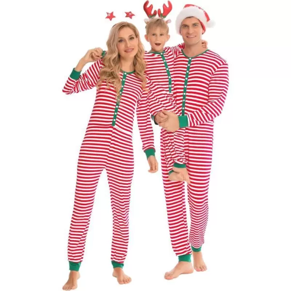 SWOMOG Matching Family Pajamas SetsOnesie Pajama Christmas PJs Holiday Nightwear with Long PantsButton Jumpsuit SleepwearWomen Onesiered Stripe