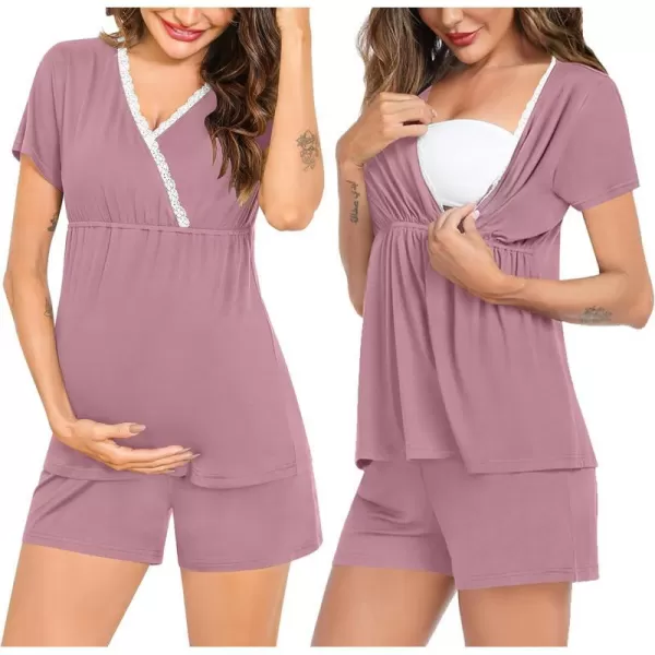 SWOMOG Maternity Nursing Pajamas Set 2 PCS Breastfeeding Sleepwear Short Sleeve Top  Shorts Pregnancy Pjs Set for HospitalCtar