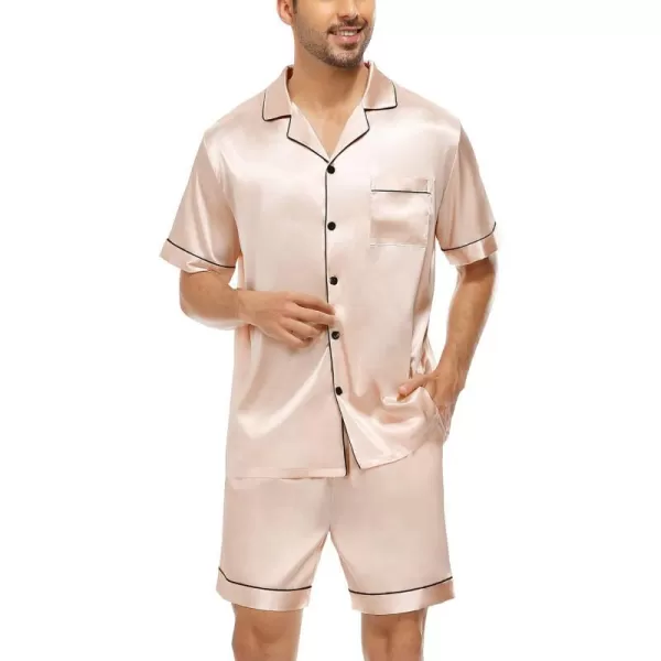 SWOMOG Men Silk Satin Pajamas Sets Short Sleeve Sleepwear ButtonDown PJs Sets TwoPieces Loungewear with PocketsChampagne