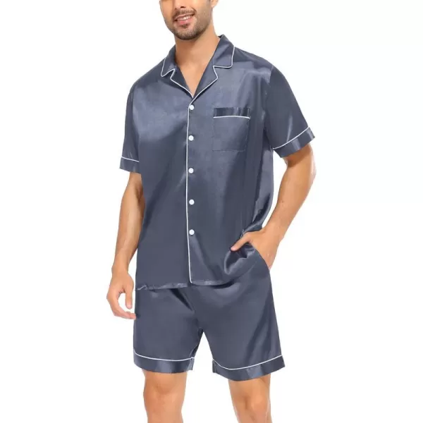 SWOMOG Men Silk Satin Pajamas Sets Short Sleeve Sleepwear ButtonDown PJs Sets TwoPieces Loungewear with PocketsDark Gray