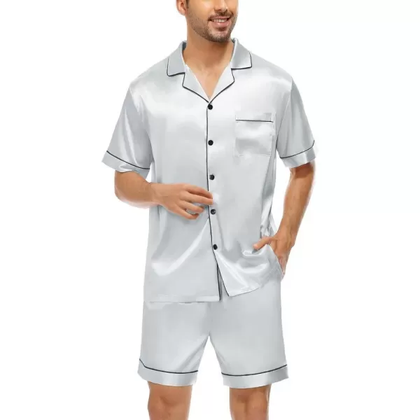 SWOMOG Men Silk Satin Pajamas Sets Short Sleeve Sleepwear ButtonDown PJs Sets TwoPieces Loungewear with PocketsGray