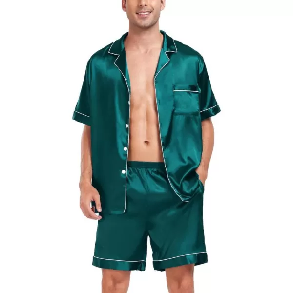 SWOMOG Men Silk Satin Pajamas Sets Short Sleeve Sleepwear ButtonDown PJs Sets TwoPieces Loungewear with PocketsGreen