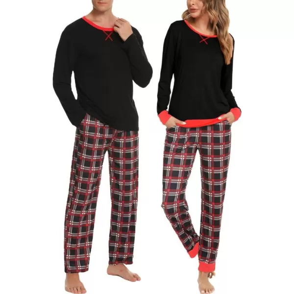 SWOMOG Men amp Women amp Kids Matching Pajama Sets for Family Couples Long Sleeve Sleepwear Plaid Striped Pants with PocketsMen Black1 Black Grid