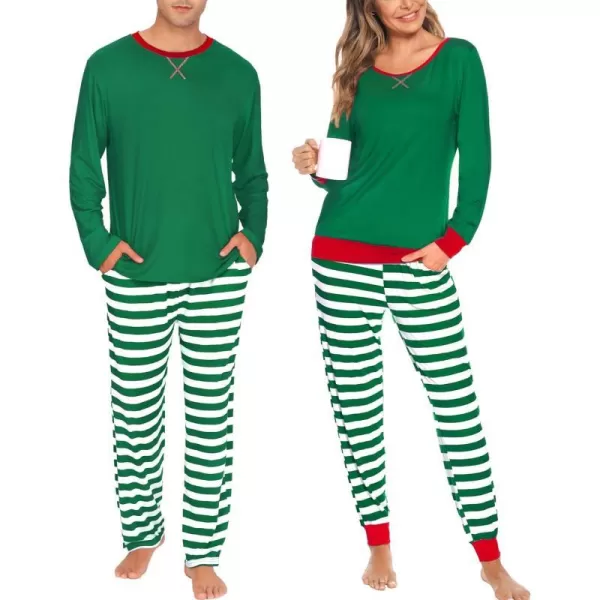 SWOMOG Men amp Women amp Kids Matching Pajama Sets for Family Couples Long Sleeve Sleepwear Plaid Striped Pants with PocketsMen Green Stripe