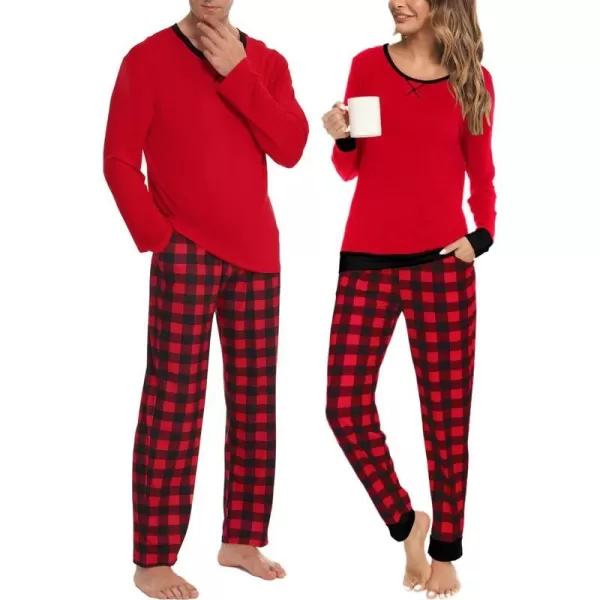 SWOMOG Men amp Women amp Kids Matching Pajama Sets for Family Couples Long Sleeve Sleepwear Plaid Striped Pants with PocketsMen Red