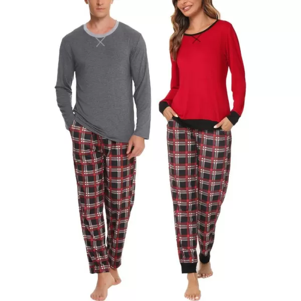 SWOMOG Men amp Women amp Kids Matching Pajama Sets for Family Couples Long Sleeve Sleepwear Plaid Striped Pants with PocketsMen Red2 Mixed Top