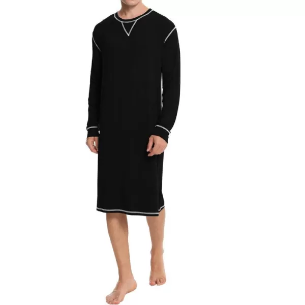 SWOMOG Mens Nightshirt Long Sleeve Nightgown Soft Loose Sleepwear Lightweight Nightwear Comfy Henley Sleep Shirt SXXLBlack