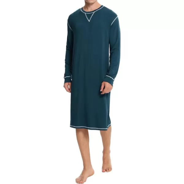 SWOMOG Mens Nightshirt Long Sleeve Nightgown Soft Loose Sleepwear Lightweight Nightwear Comfy Henley Sleep Shirt SXXLBlue Green