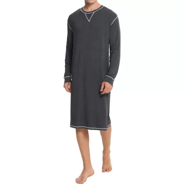 SWOMOG Mens Nightshirt Long Sleeve Nightgown Soft Loose Sleepwear Lightweight Nightwear Comfy Henley Sleep Shirt SXXLDeep Grey