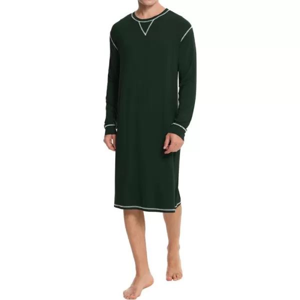 SWOMOG Mens Nightshirt Long Sleeve Nightgown Soft Loose Sleepwear Lightweight Nightwear Comfy Henley Sleep Shirt SXXLGreen