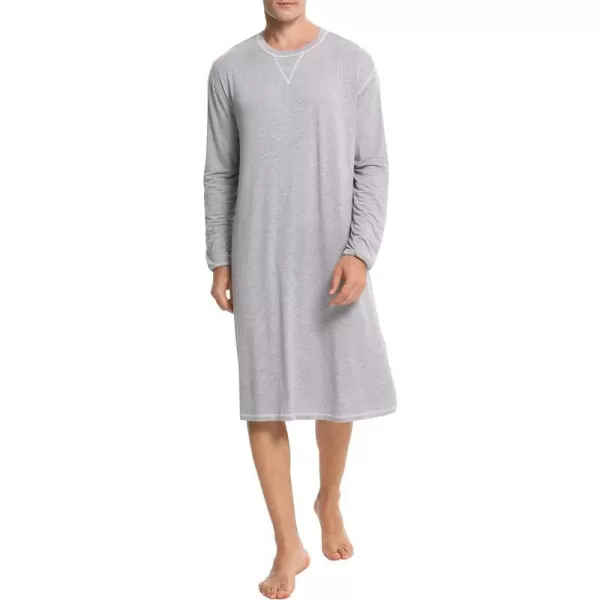 SWOMOG Mens Nightshirt Long Sleeve Nightgown Soft Loose Sleepwear Lightweight Nightwear Comfy Henley Sleep Shirt SXXLGrey