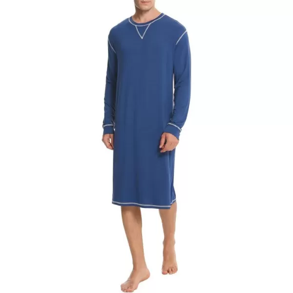 SWOMOG Mens Nightshirt Long Sleeve Nightgown Soft Loose Sleepwear Lightweight Nightwear Comfy Henley Sleep Shirt SXXLNavy