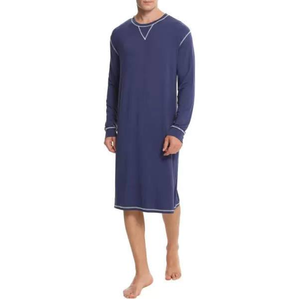 SWOMOG Mens Nightshirt Long Sleeve Nightgown Soft Loose Sleepwear Lightweight Nightwear Comfy Henley Sleep Shirt SXXLNavy Blue