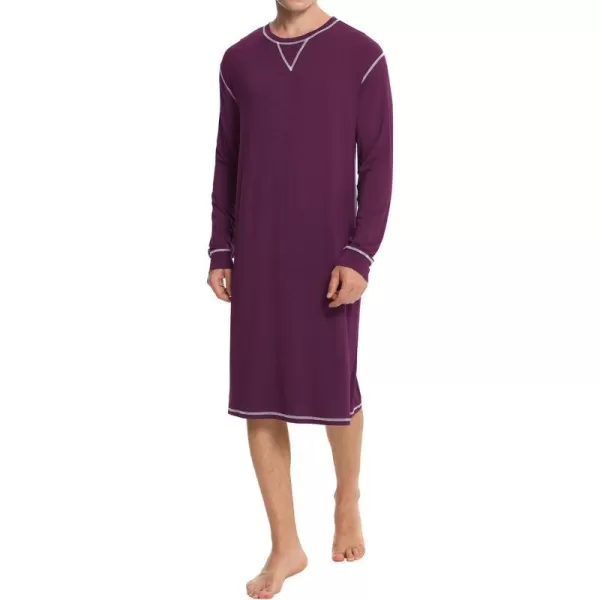 SWOMOG Mens Nightshirt Long Sleeve Nightgown Soft Loose Sleepwear Lightweight Nightwear Comfy Henley Sleep Shirt SXXLPurple