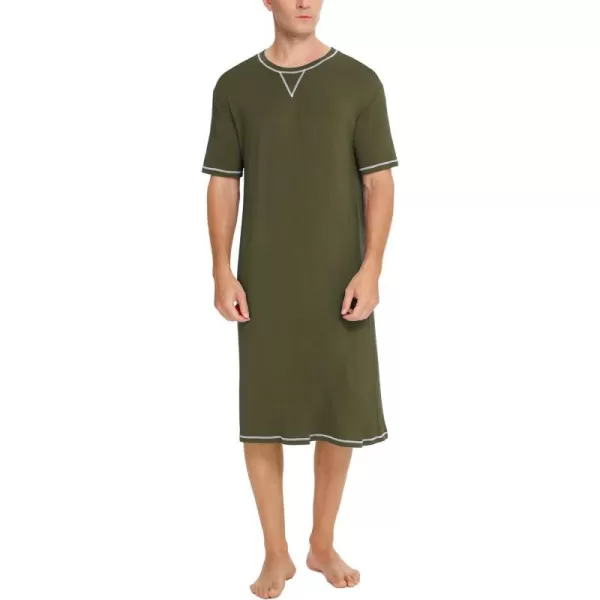 SWOMOG Mens Nightshirt Short Sleeve Nightgown Soft Loose Sleepwear Lightweight Nightwear Comfy Henley Sleep Shirt SXXLArmy Green