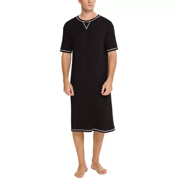 SWOMOG Mens Nightshirt Short Sleeve Nightgown Soft Loose Sleepwear Lightweight Nightwear Comfy Henley Sleep Shirt SXXLBlack