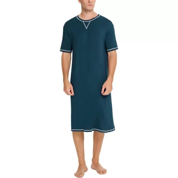 SWOMOG Mens Nightshirt Short Sleeve Nightgown Soft Loose Sleepwear Lightweight Nightwear Comfy Henley Sleep Shirt SXXLBlue Green