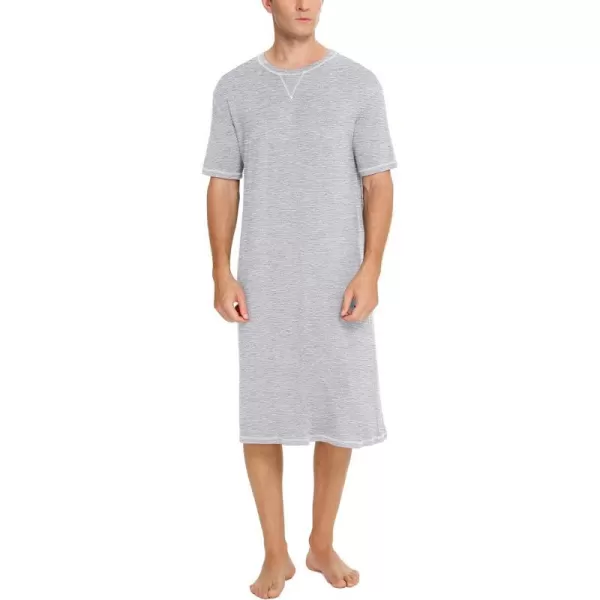 SWOMOG Mens Nightshirt Short Sleeve Nightgown Soft Loose Sleepwear Lightweight Nightwear Comfy Henley Sleep Shirt SXXLGrey