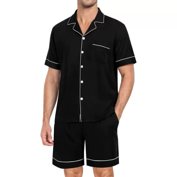 SWOMOG Mens Pajama Set Short Sleeve 2PCS Sleepwear Classic Button Down Loungewear Set Soft Modal Pj Set with PocketsBlack